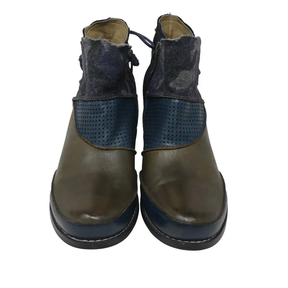 Boutique by‎ Corkys Shale Blue Brown Leather Heeled Ankle Boots Womens 8